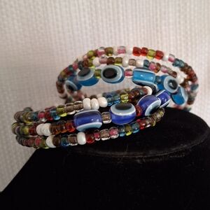 Pair Of "Evil Eye" Multicolor Beaded Bracelets
